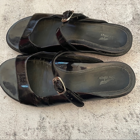 DANSKO 37 Patent Leather Black Slide Buckle Sandal slip on shoes summer - Picture 4 of 11